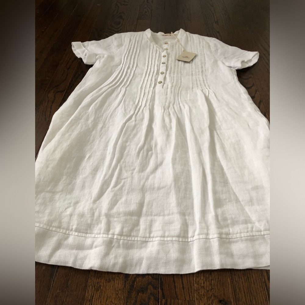 Faherty Women’s XS Gemina White 100% Linen Short-Sleeved Pleated Dress - NWT! - Picture 4 of 13